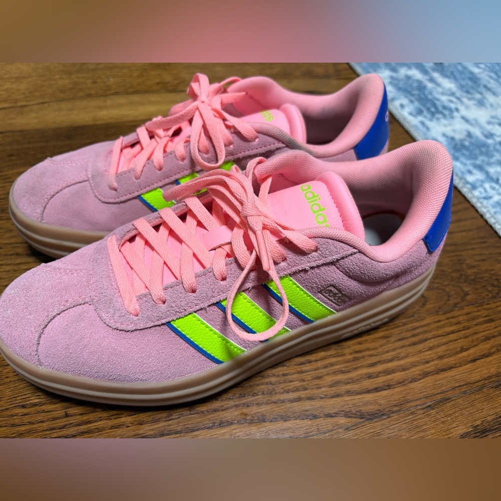 Adidas Women's Pink and Green Sneakers